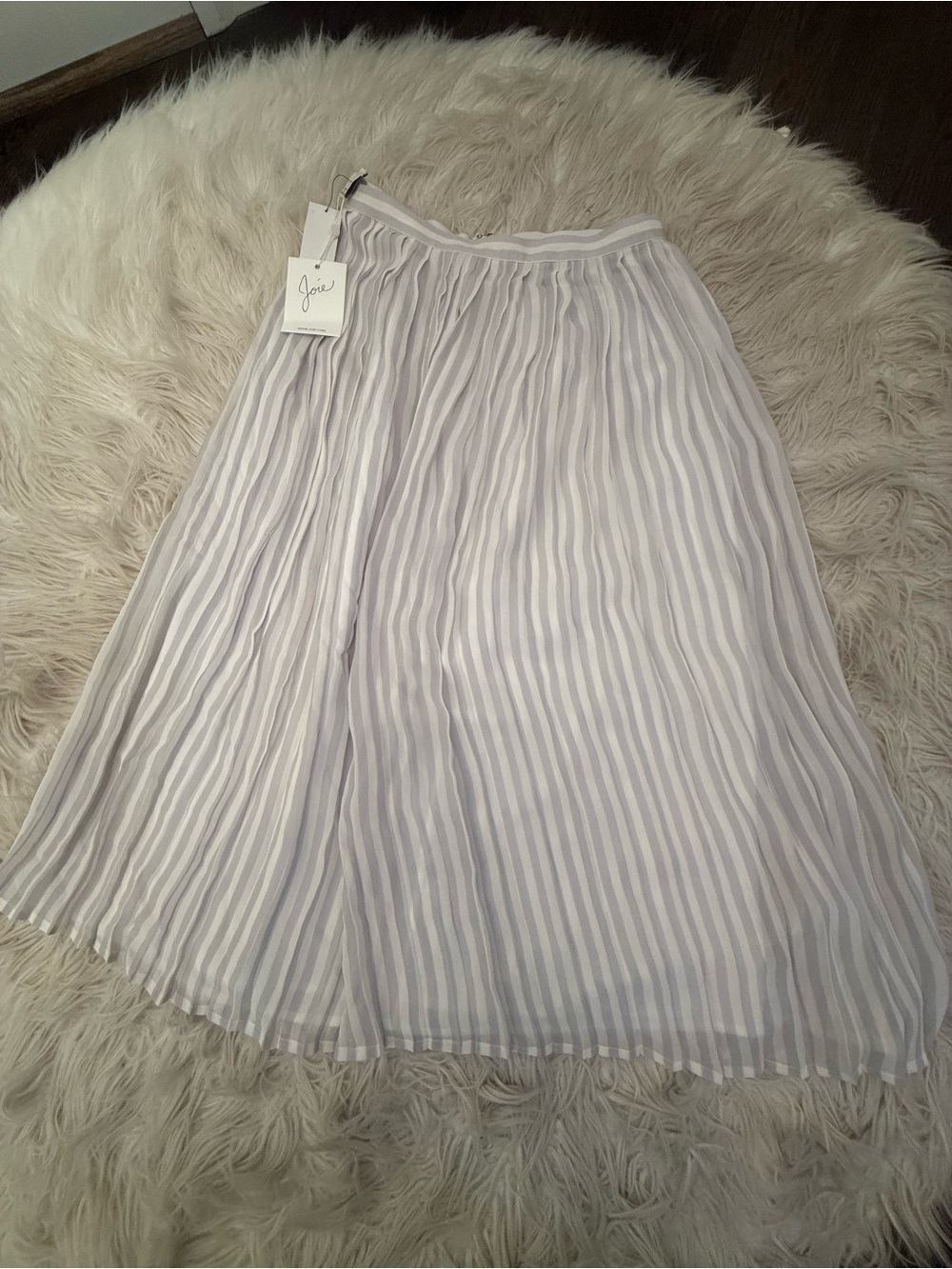 Joie Striped Pleated Midi Skirt in Light Gray and White - 100% Silk